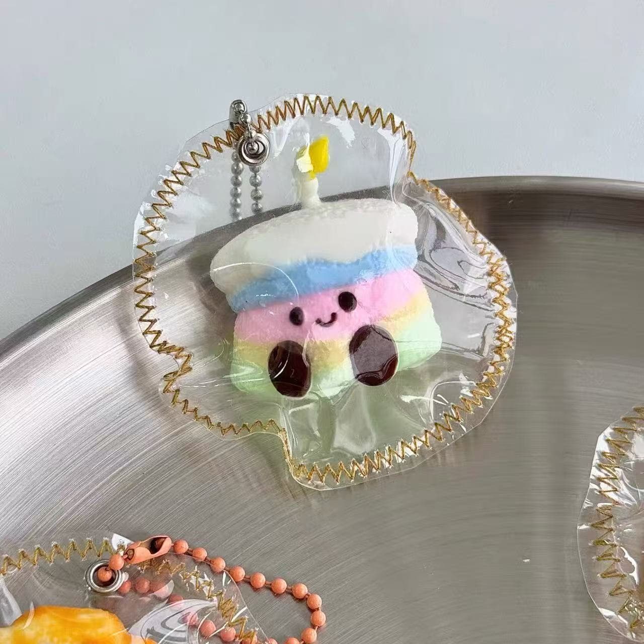 Rainbow Cake Squishy Charm  Cute Bubble Tea Keychain Toy