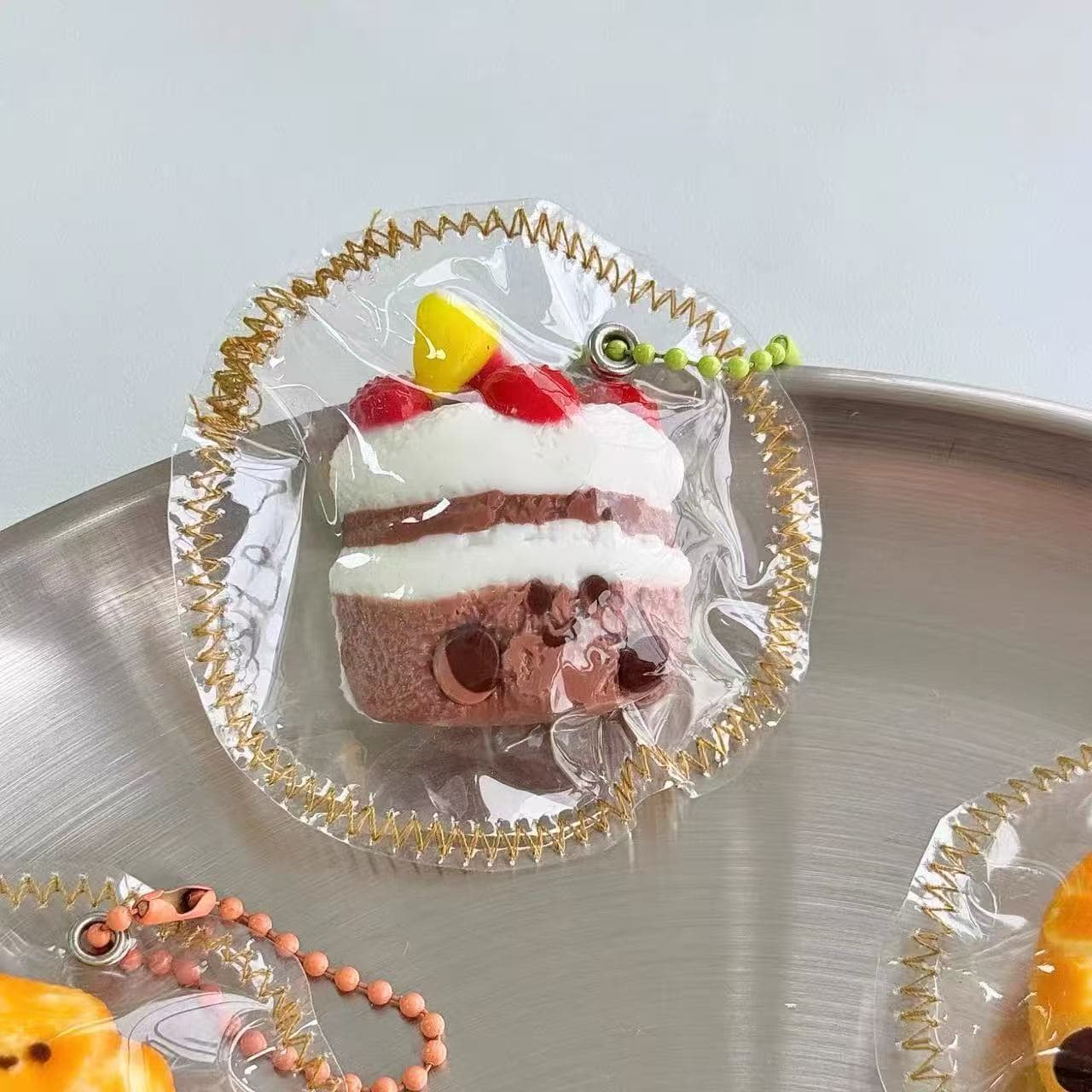 Strawberry Cake Slice Squishy  Cute Dessert Keychain Charm
